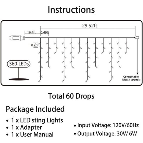 Christmas Icicle Lights Outdoor,360 LED 29.5ft 8Modes Fairy Icicle String Lights - Picture 10 of 14